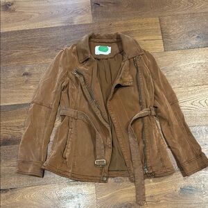 Anthropologie Brown Leather Jacket with Classic Collar